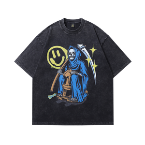 Grim reaper t-shirt death print tee retro Y2K cartoon top in vintage grey