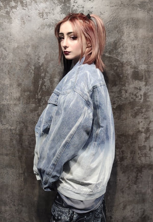 Tie-dye denim jacket gradient distressed jean coat in blue