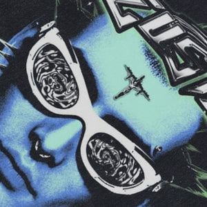 Cyberpunk sleeveless t-shirt psychedelic vest futuristic tank top in acid wash black