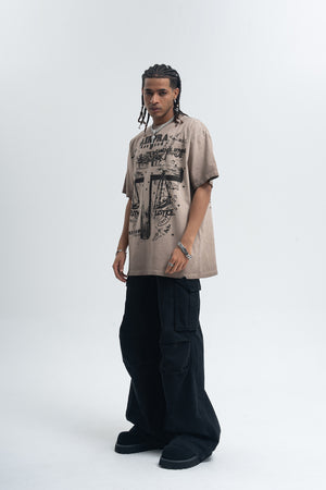 Cross print t-shirt religion top grunge saint tee in grey