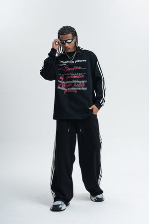 Paranoia slogan jumper long sleeve striped top music notes print retro t-shirt in black