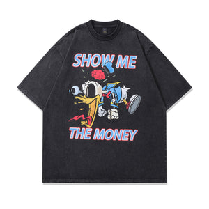 Money slogan t-shirt duck cartoon tee retro top in vintage grey