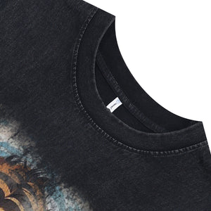 Bengal tiger sleeveless t-shirt animal cartoon surfer vest 90s hip-hop tank top in acid wash black