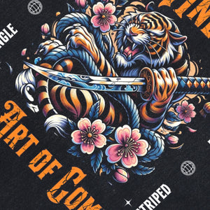 Japanese cartoon sleeveless t-shirt Bengal tiger cartoon surfer vest Samurai poster tank top in acid wash black