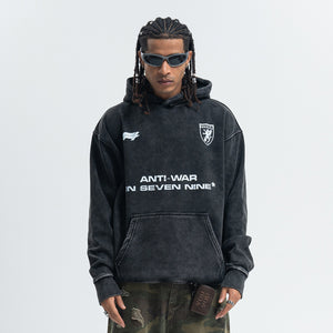 Anti war hoodie vintage wash peace jumper retro grunge top in acid grey