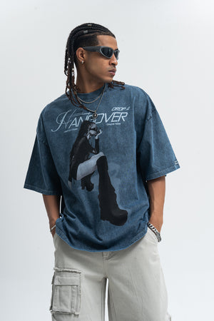 Hangover slogan t-shirt psychedelic girl print top y2k raver tee in Blue