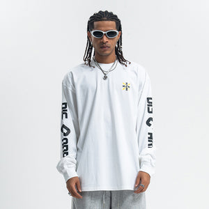 Discard slogan jumper long sleeve grunge t-shirt thunder print top in black