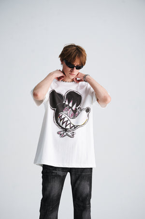 Punk mouse t-shirt Mickey top graffiti tee cartoon jumper in white