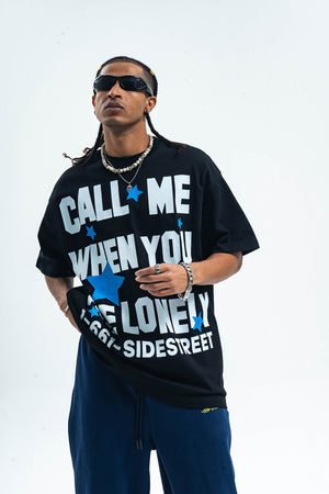 Lonely t-shirt single slogan top graffiti tee in Black