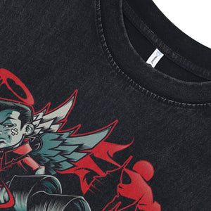 Lion print vintage sleeveless t-shirt gothic anime surfer vest retro cartoon tank top in acid wash black