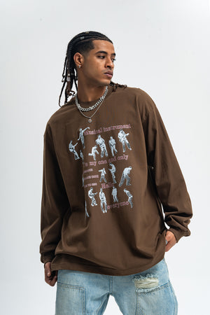 Retro poster jumper musician print long sleeve top 70s grunge t-shirt in black