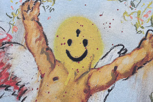 Angel emoji t-shirt creepy smile tee funny y2k top in Cream