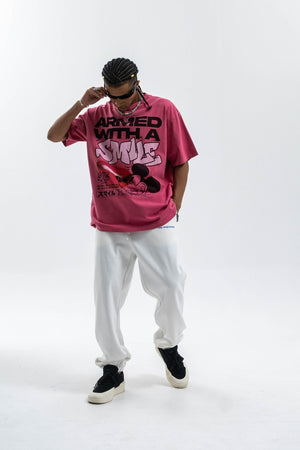 Graffiti t-shirt mouse print top grunge cartoon tee skater jumper in pink