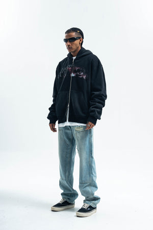 Retro hip-hop hoodie gorpcore pullover grunge rapper jumper gangster top in black