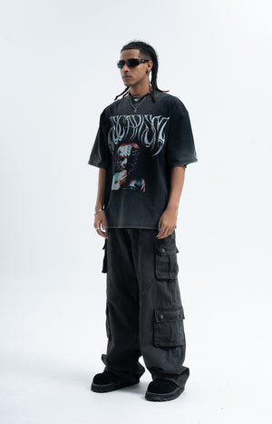 Creepy mask t-shirt scary movie top horror tee retro jumper in grey