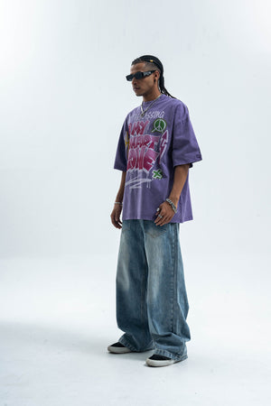 Hippie t-shirt 90s graffiti top motivational slogan tee in grey