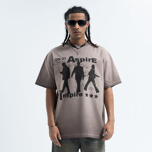 Aspirational t-shirt motivational top grunge psychedelic tee in beige
