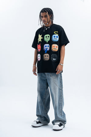 Emoji t-shirt robot tee psychedelic cartoon jumper in white