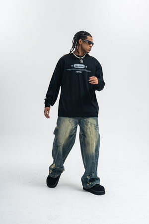 Genius slogan jumper 00s grunge long sleeve top skater t-shirt in black