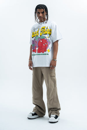 Little devil t-shirt retro devil cartoon top hell print tee in blue