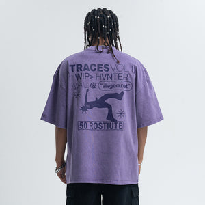 Punk print t-shirt mohawk top spiky hair tee in Purple