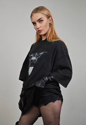 Dobermann t-shirt Pinscher tee dog print top in vintage grey