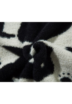 Black cat print sweater cream knitted Gothic top punk jumper