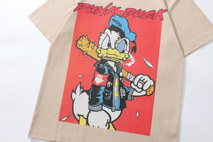 Punk cartoon t-shirt duck print tee retro American top in vintage grey