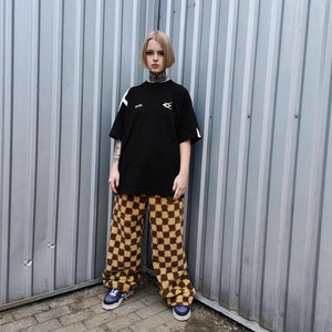 Checked fleece jacket brown hooded geometric bomber plaid grunge coat detachable sleeves handmade check pattern overcoat fuzzy festival set