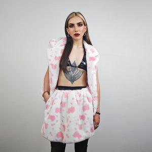 Cow skirt pink white animal print shorts going out fleece cropped trousers handmade short festival trousers fluffy spot print pants