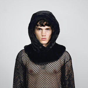 Faux fur hood rainbow snood handmade hooded hat unicorn pattern all over fluffy LGBT fleece scarf unisex bucket grunge gay print headwear