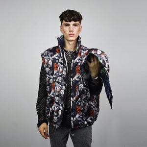 Zombie print jacket horror fan bomber reversible creepy punk college varsity detachable sleeves handmade gothic puffer hooded festival coat