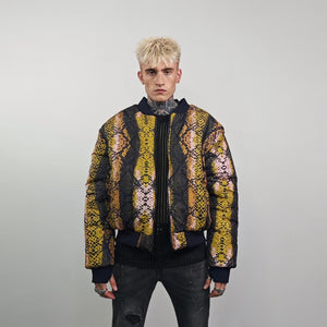 Snake print bomber red python jacket reversible college varsity detachable sleeves handmade grunge rocker coat