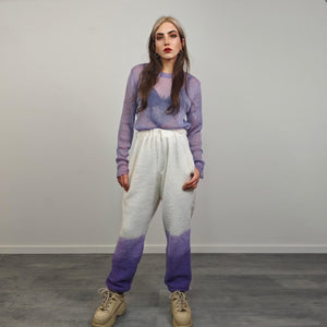 Cropped hooded fleece jacket purple gradient short rave bomber sports set burning man outfit detachable sleeves festival overcoat carnival