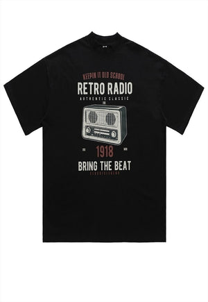 Retro radio t-shirt old raver print tee old school top black
