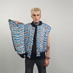 Neon leopard bomber animal print jacket fluorescent reversible college varsity detachable sleeves handmade rave puffer cyber festival coat