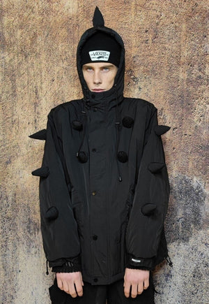 Spike bomber grunge jacket horn puffer punk coat in black