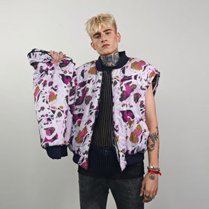 Vertical stripe bomber black white Beetlejuice jacket creepy reversible college varsity detachable sleeves handmade horror fan grunge coat