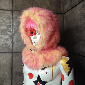 Faux fur hood pink leopard snood handmade hooded hat spot pattern all over fluffy fleece scarf unisex bucket grunge animal print headwear