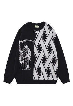 Grim reaper sweater knitted retro Gothic pattern jumper
