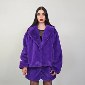 Faux fur joggers purple soft fleece trousers luxury soft pants handmade party hotpants fluffy festival set