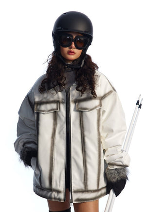 Faux leather winter jacket white padded PU grunge bomber