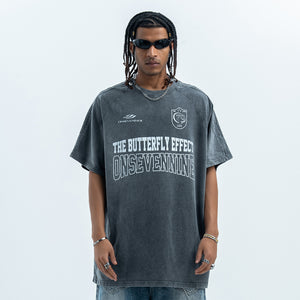 Butterfly effect t-shirt grunge slogan tee racing top in grey