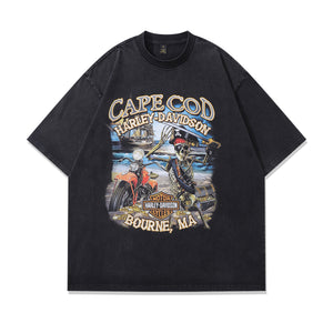 Vintage Harley Davidson t-shirt pirate print tee retro racing top in grey