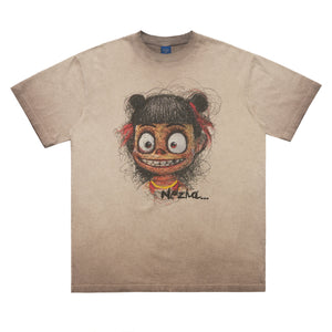 Scary cartoon t-shirt creepy anime top grunge retro horror tee in Grey