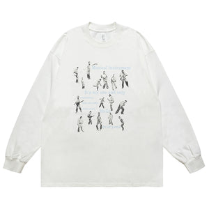 Retro poster jumper musician print long sleeve top 70s grunge t-shirt in black