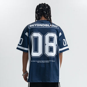 American baseball t-shirt retro college top 00s basketball tee in blue