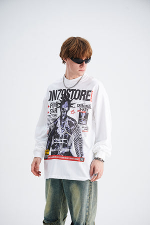 Y2k punk jumper 80s rocker top long sleeve psychedelic raver t-shirt in white