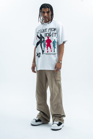 Psychedelic t-shirt graffitit top escape slogan tee raver jumper in black