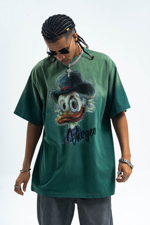 Duck cartoon t-shirt retro print tee old school top in green